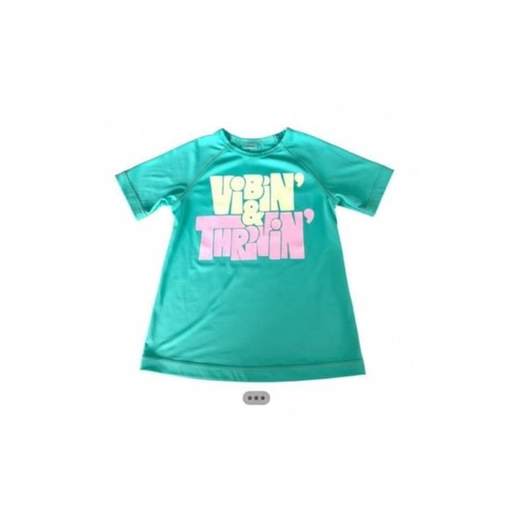 Old Navy Kids Rashguard 4/5 Teal Graphic Swim Top Short Sleeve